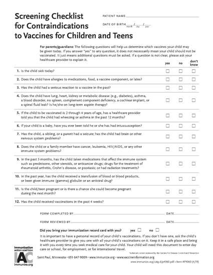 Immunization Action Coalition Screening Checklist