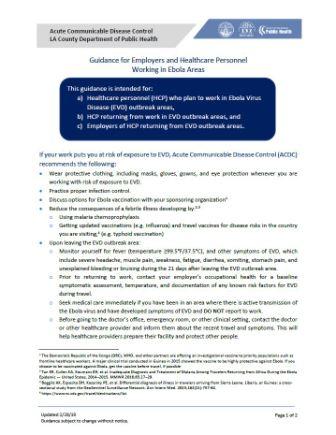 Guidance for Employers and Healthcare Personnel Working in Ebola Areas – Fact Sheet 