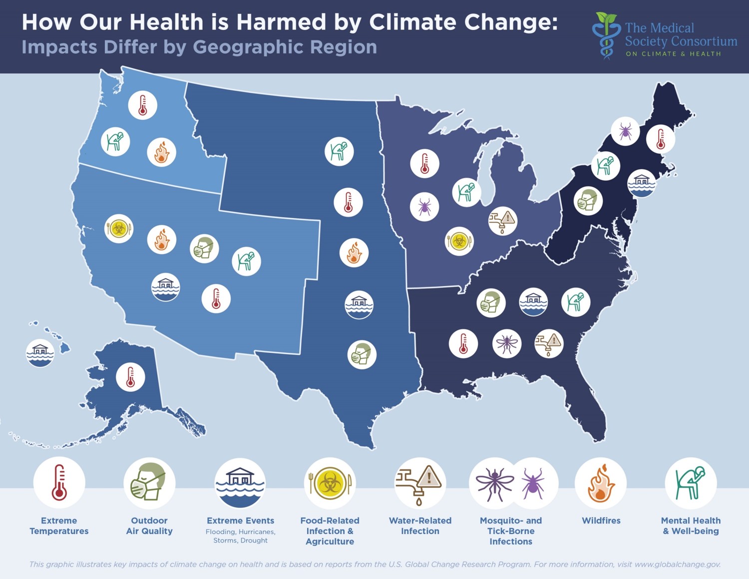 Map showing how our health is harmed by climate change